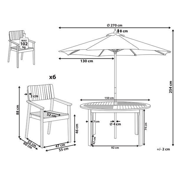 Gartenmöbel Set 6-Sitzer AGELLO mit Schirm (12 Optionen) Akazienholz Braun
