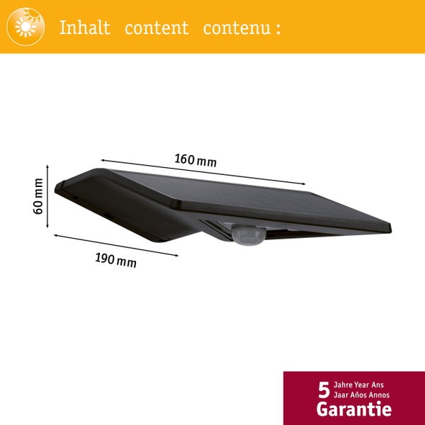 Solar LED Hausnummernleuchte Yoko Dämmerungsgesteuerter Bewegungsmelder (IR) IP44 3000K 42lm Anthrazit