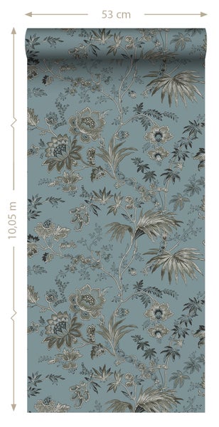 ESTAhome Tapete Blumenmuster Vintage Blau - 50 x 900 cm - 139402