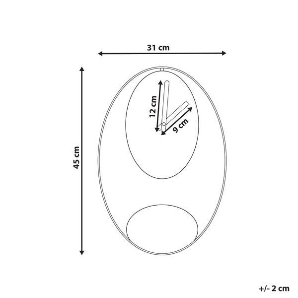Abbildung einer Uhr mit den Maßangaben 45 cm Höhe und 31 cm Breite