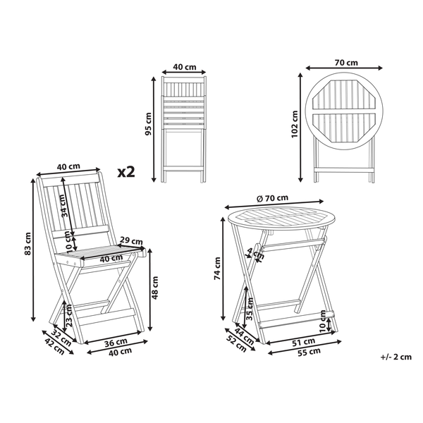 Bistro Set klappbar FEBBIO zertifiziertes Akazienholz Braun