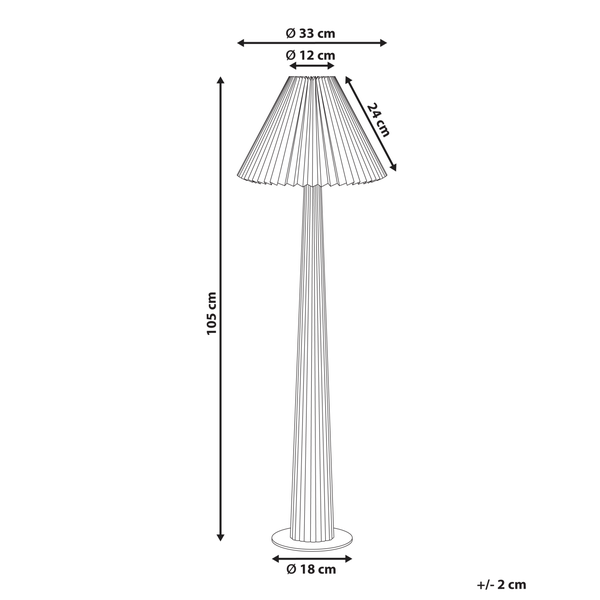 Technische Zeichnung einer Stehlampe mit Abmessungen.