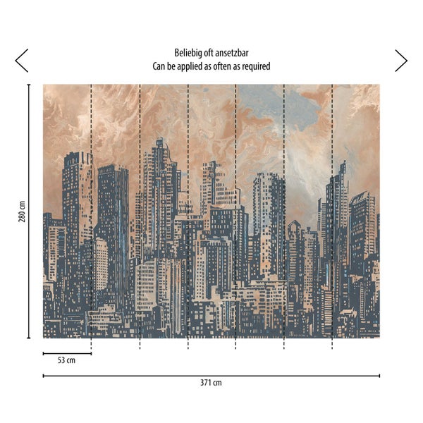 Tapete mit Skyline-Motiv und den Maßen 371 cm x 280 cm