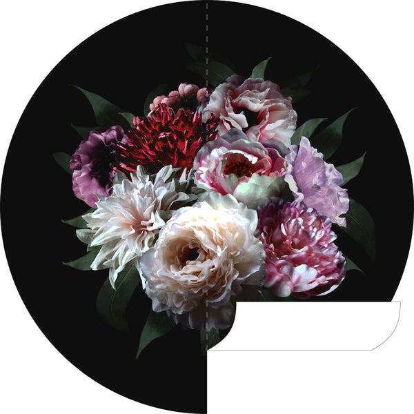 ESTAhome selbstklebende runde Tapete Blumenstillleben Multicolor auf Schwarz - Ø 140 cm - 159015