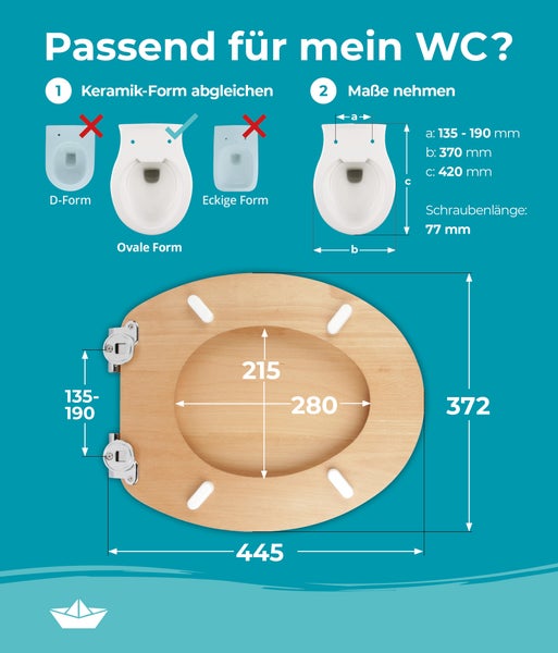 Calmwaters® WC Sitz Modern Wellness mit Absenkautomatik, Holz Toilettensitz, Holzkern Toilettendeckel, Fast-Fix, Metallscharnier, universale O-Form, ovaler Klodeckel, Echtholzfurnier Buche, 26LP2849