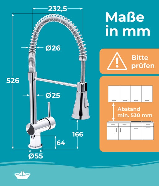Calmwaters® Premium Spiralfederarmatur, 360° flexible Küchenarmatur mit Brause, Wasserhahn Küche Geschirrbrause, 12PZ3545