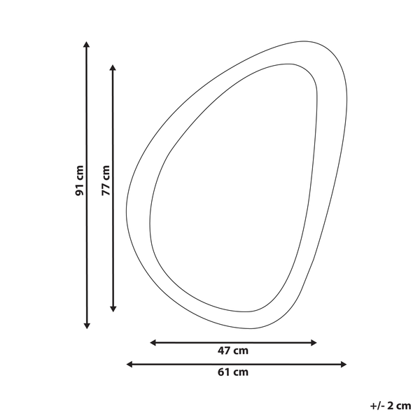 Dimensionszeichnung eines Spiegels mit einer Höhe von 91 cm und einer Breite von 61 cm