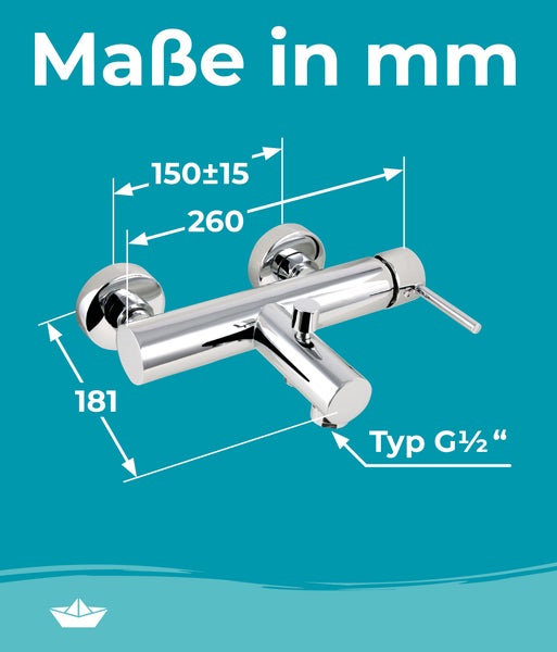 Calmwaters® Badewannenarmatur, mit Umsteller und Wasserspar-Funktion, Einhebelmischer für Wanne, Messing, mit Keramikkartusche und Brauseanschluss, 13PZ6188