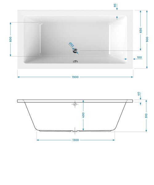 Calmwaters® Rechteck-Badewanne 190x90 cm, Acrylwanne Modern Square 2, Duo-Badewanne für zwei Personen, ergonomische Körperformbadewanne, Maße 190 x 90 cm, Rechteckbadewanne Weiß, 02SL3322