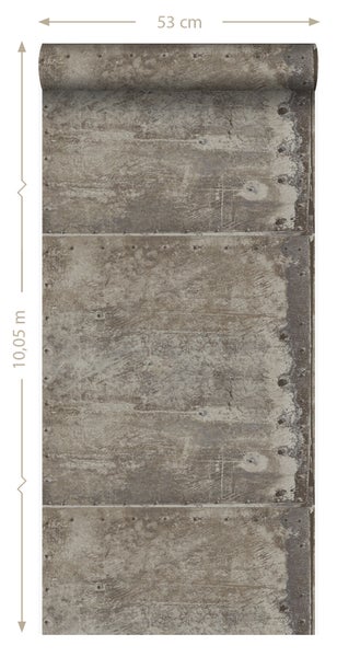 Origin Wallcoverings Tapete große verwitterte rostige Metallplatten Industriegrau - 53 cm x 10.05 m - 337229