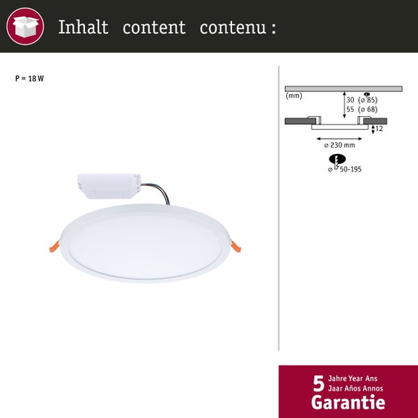 VariFit LED Einbaupanel Smart Home Zigbee 3.0 Areo IP44 rund 230mm 16W 1400lm Tunable White Weiß dimmbar