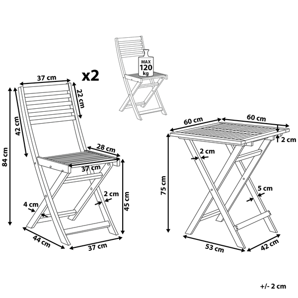 Bistro Set klappbar FIJI Akazienholz Hellbraun