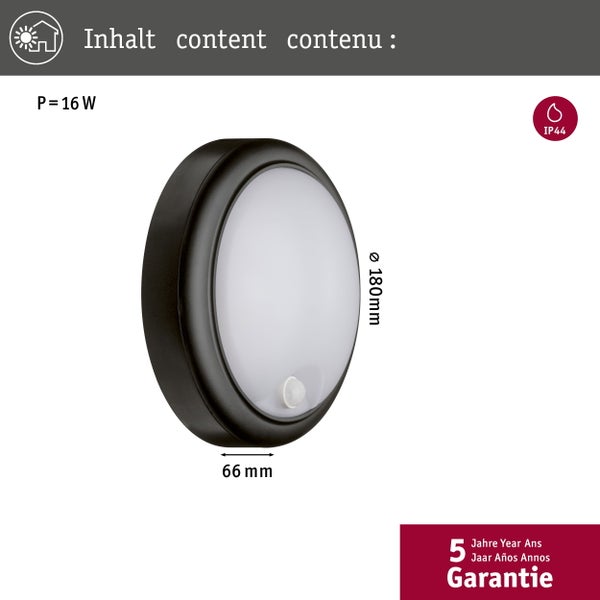 LED Außenwandleuchte Dämmerungsgesteuerter Bewegungsmelder (IR) IP44 180mm 3000K 15W 1050lm 230V Grau Kunststoff