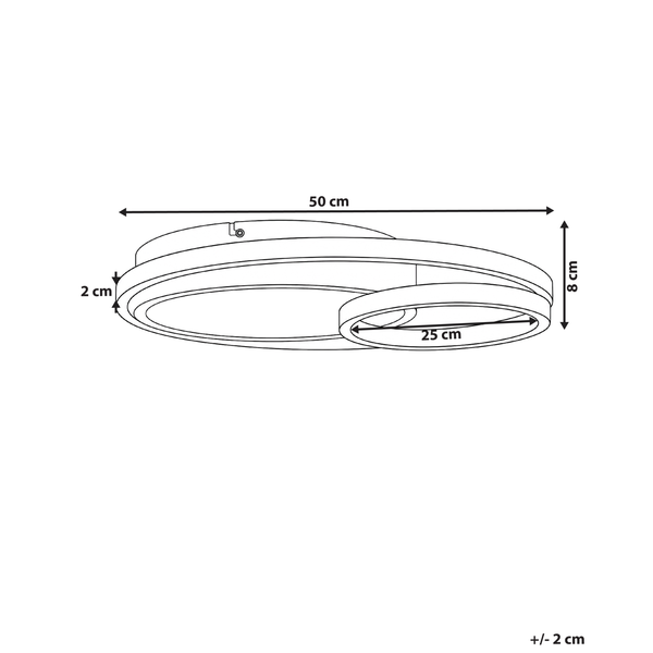 Maßzeichnung einer runden LED Deckenleuchte mit 50 cm Durchmesser und 8 cm Höhe.