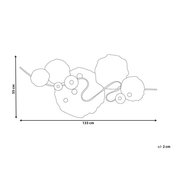 Abmessungen der Wanddekoration: 55 cm Höhe, 133 cm Breite