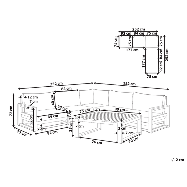 Garten Ecksofa mit Tisch 5-Sitzer TIMOR modular zertifiziertes Akazienholz Hellbraun