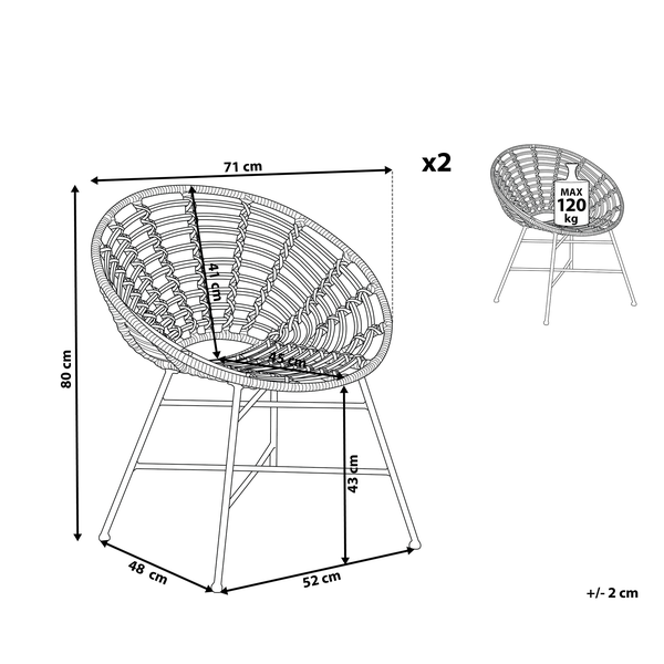 Gartenstuhl 2er Set ACERRA Polyrattan Hellbraun