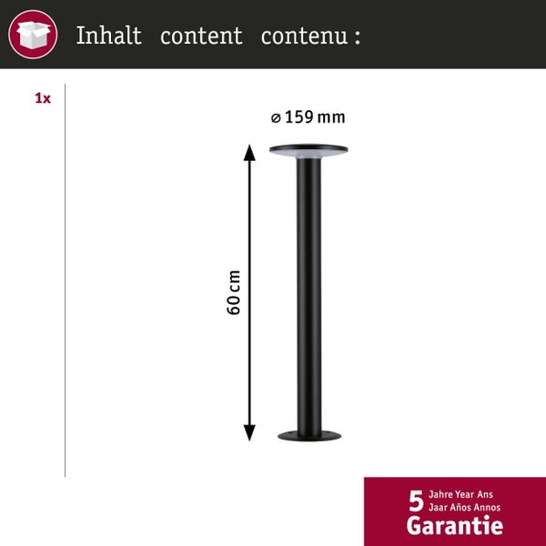 LED Pollerleuchte Smart Home Zigbee 3.0 Plate IP44 zylindrisch 600mm RGBW+ 5W 200lm 230V Anthrazit Metall, Kunststoff