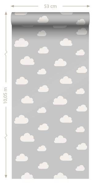 ESTAhome Tapete kleine Wolken Grau - 53 cm x 10.05 m - 139560