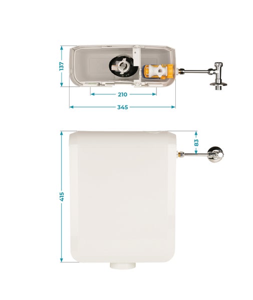 Calmwaters® Spülkasten mit 2-Mengen-Spülung, 3 - 3,5 & 6 - 7 Liter Spülmenge, Aufputzspülkasten WC schmal, Spülkasten in Weiß zur Aufputz-Montage, mit Zwei Mengen Technik, 29HB2732