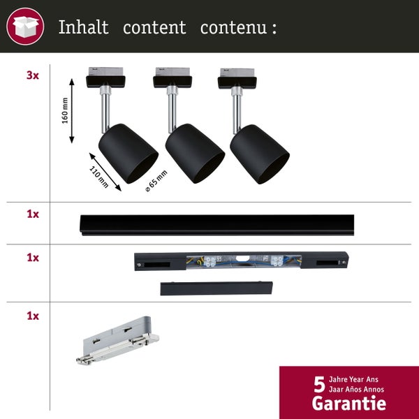 URail Schienenspot Cover Starterset GU10 max. 10W dimmbar 230V Schwarz matt, Chrom