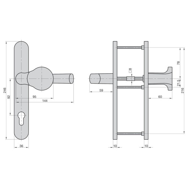BASI Schmalrahmen-Wechsel-Garnitur rund SRW 4100 PZ aus Edelstahl 92/8 mm für Türstärken von 45-82 mm geeignet fest-/drehbare Drücker-Lagerung nicht sichtbare Verschraubung Rückholfedermechanismus