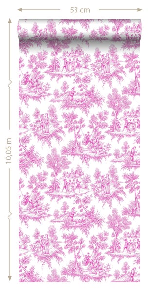 ESTAhome Tapete Toile de Jouy Rosa - 53 cm x 10.05 m - 136819