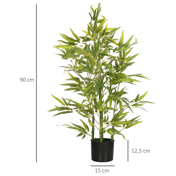 HOMCOM Künstlicher Bambus groß 90 cm Kunstpflanze, Plastik Bambus Künstliche Pflanzen wie echt, Kunstbambus im Topf Deko für Wohnzimmer, Schlafzimmer, Garten