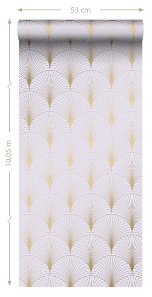 ESTAhome Tapete Art Decó Muster Violett und Gold - 53 cm x 10.05 m - 139576