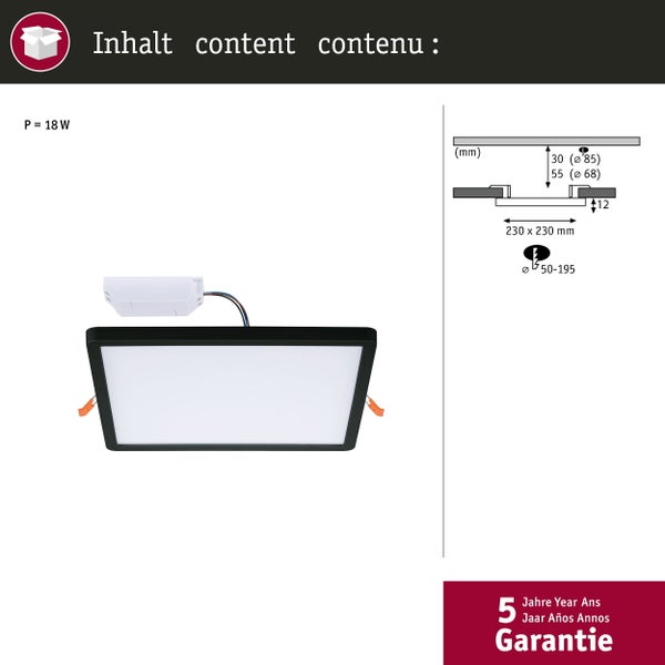 VariFit LED Einbaupanel Smart Home Zigbee 3.0 Areo IP44 eckig 230x230mm 16W 1400lm Tunable White Schwarz dimmbar