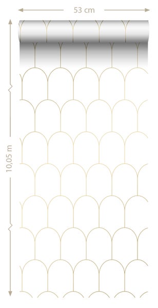 ESTAhome Tapete Art Decó Muster Weiß und Gold - 53 cm x 10.05 m - 139139
