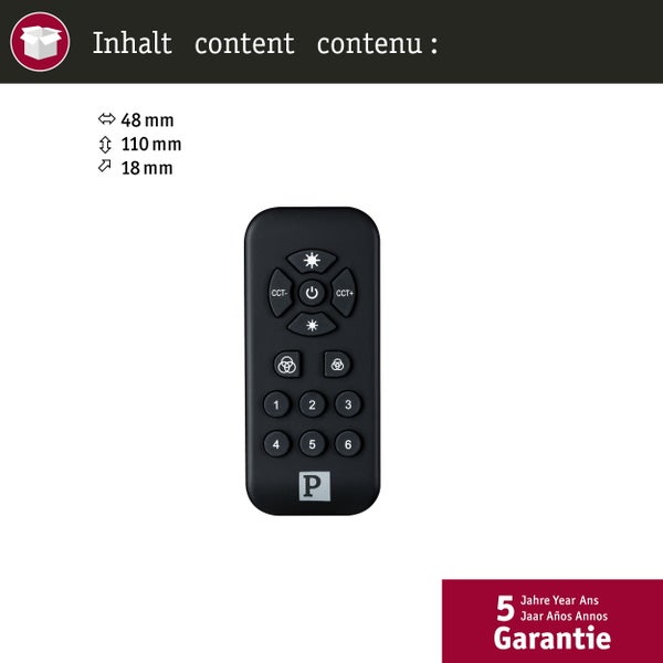 Fernbedienung mit sechs Tasten zur Steuerung eines LED Leuchtmittels