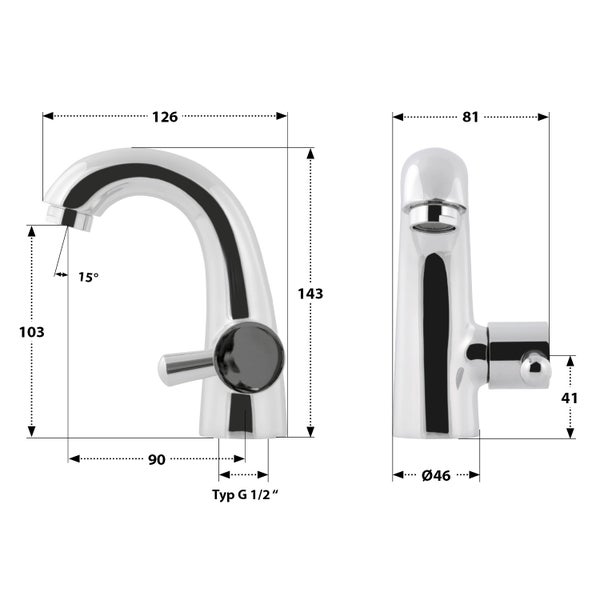 'aquaSu® Premium Kaltwasserhahn mit Wasserspar-Mischdüse, seitliche Betätigung, Standventil Bad, Einhebelmischer mit Keramikkartusche, runder Auslauf, Kaltwasserventil, Messing, Chrom, 796200