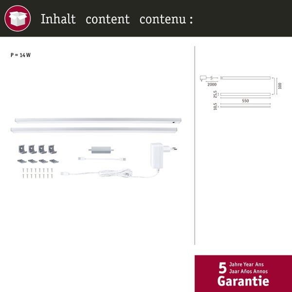 LED Unterschrankleuchte Inline Starterset Tunable White 2x6W 550x26mm 2x500lm 24V Chrom matt