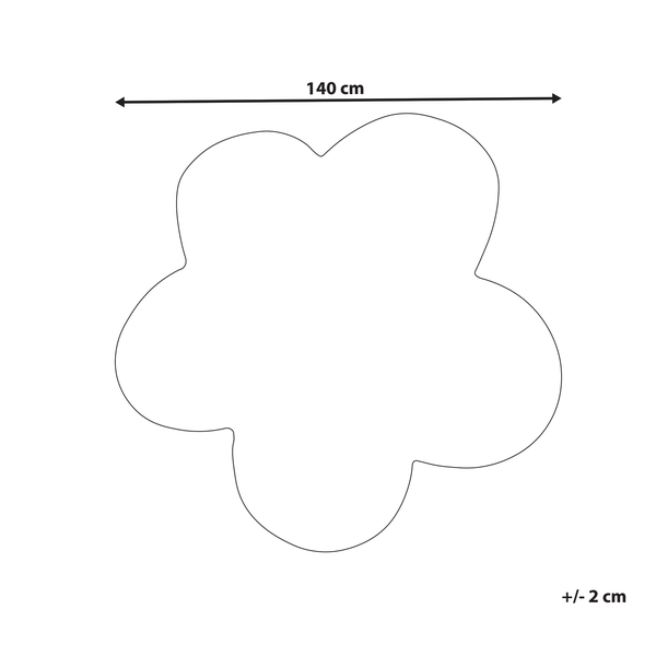 Maßskizze einer Blume mit einer Breite von 140 Zentimeter und einer Toleranz von plus minus 2 Zentimeter