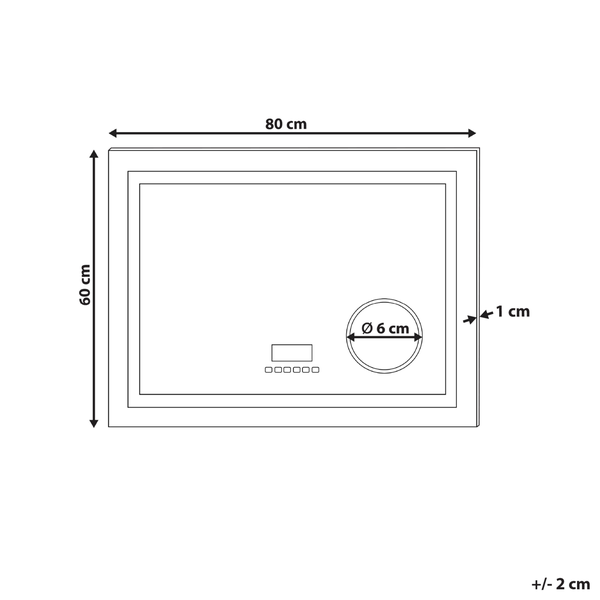 Technische Zeichnung einer Duschwanne mit den Maßen 80 x 60 Zentimeter