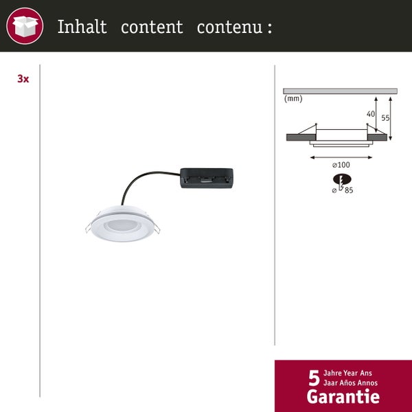 LED Einbauleuchte Sormus 3er-Set IP65 rund 100mm 3x4,8W / 1,5W 560lm / 180lm 230V 3000K Weiß