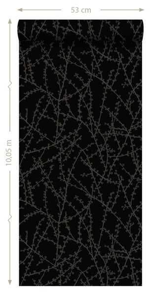 Origin Wallcoverings Tapete Blütenzweige Schwarz und Grau - 53 cm x 10.05 m - 345730