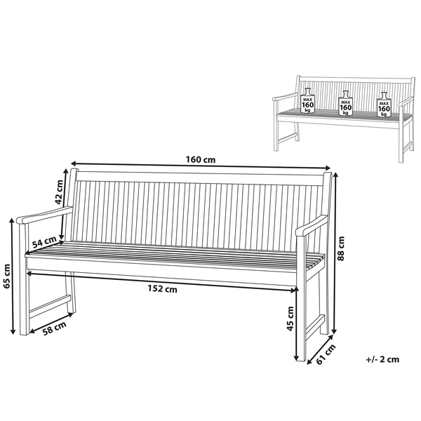 Gartenbank VIVARA 160 cm zertifiziertes Akazienholz Hellbraun