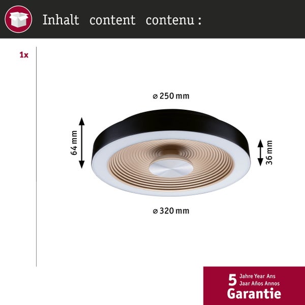 LED Deckenleuchte Volea IP44 3000K 470lm / 1650lm 230V 3,5W / 13W dimmbar Schwarz, Gold