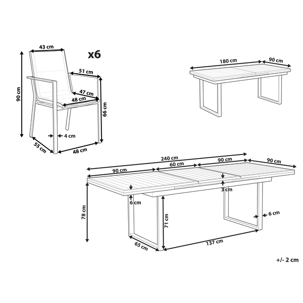 Gartenmöbel Set 6-Sitzer VALCANETTO/BUSSETO Metall Grau