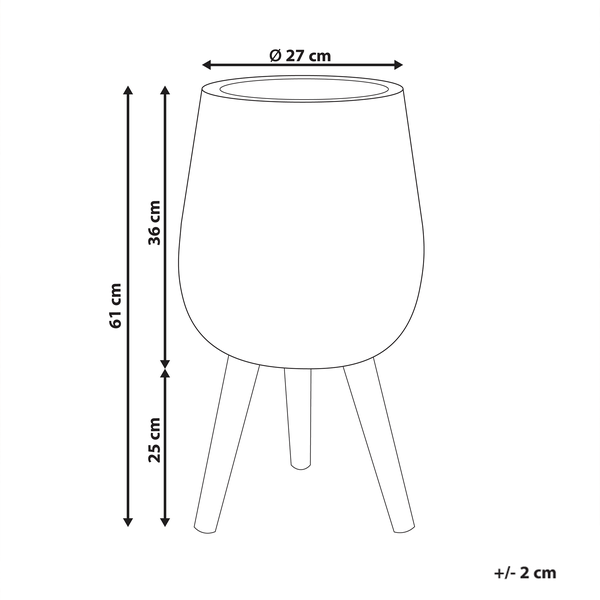 Skizze eines Pflanzgefäßes mit den Maßen 61 cm Höhe und 27 cm Durchmesser