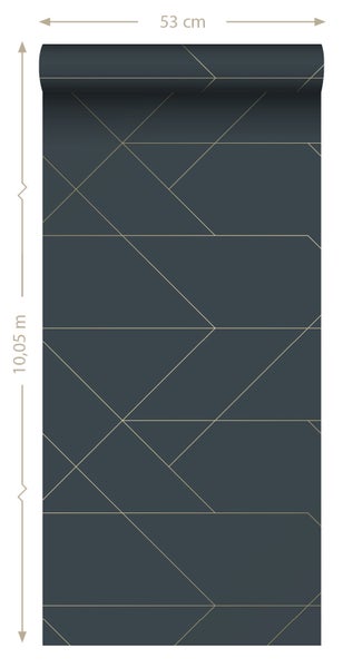 ESTAhome Tapete grafische Linien Dunkelblau und Gold - 53 cm x 10.05 m - 139213