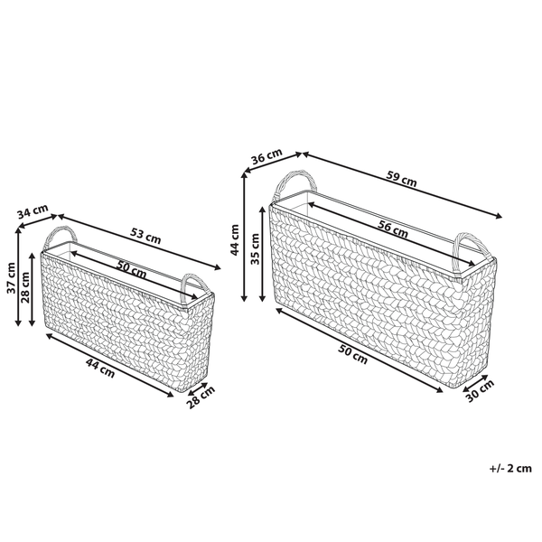 Abmessungen von zwei geflochtenen Körben