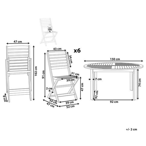 Gartenmöbel Set 6-Sitzer TOLVE Akazienholz Braun