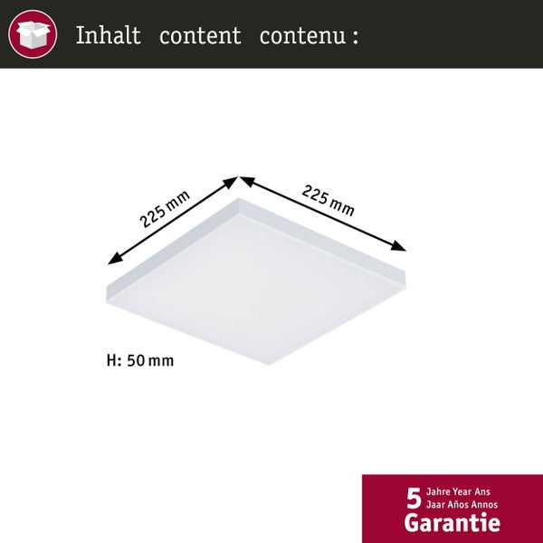 Abmessungen einer LED-Panel Leuchte: 225 mm x 225 mm, Höhe 50 mm