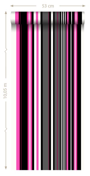 ESTAhome Tapete Streifen Rosa und Schwarz - 53 cm x 10.05 m - 116534