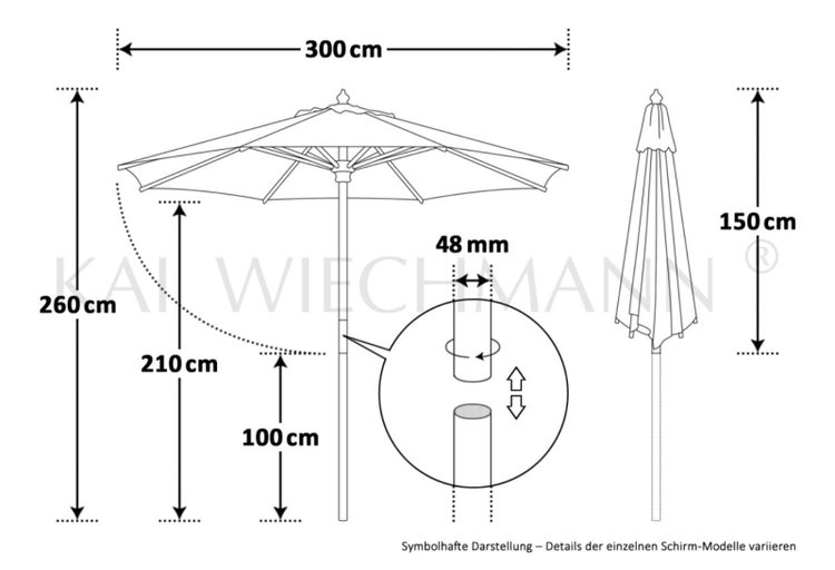 Sonnenschirm 300 cm naturweiß edel Windauslass UV-Schutz 50