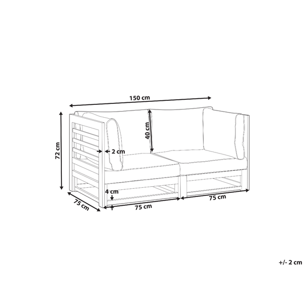 Gartensofa 2-Sitzer TRANI modular Akazienholz Dunkelrot