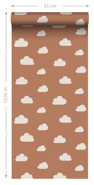 ESTAhome Tapete kleine Wolken Terrakotta und Weiß - 53 cm x 10.05 m - 139398